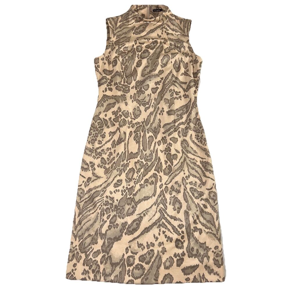 J. MCLAUGHLIN Liz Dress Size S Beige Jaguar Print Suede Pencil Sheath Cocktail